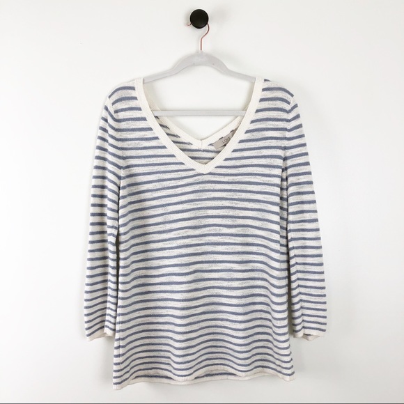 LOFT Sweaters - Loft Double V-Neck Striped Sweater Blue White Sz M